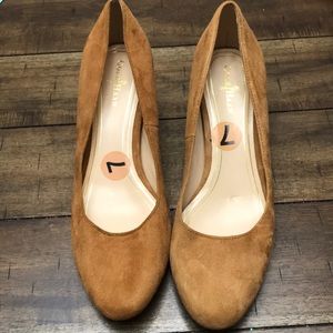 Cole Haan suede shoes with patent leather heel